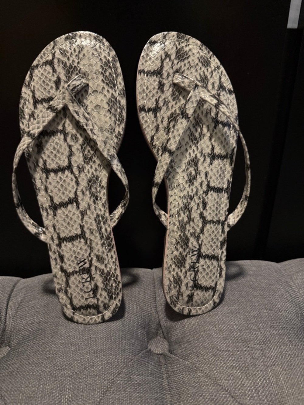 J. Crew Women's Snake-Print Flip Flops in Black and Biege